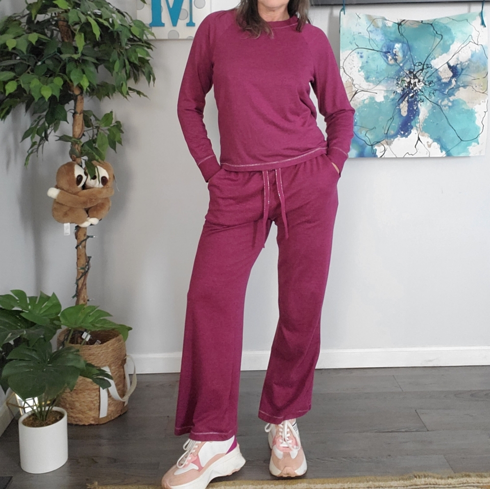 JOYSPUN Wide Leg Lounge Pajama Set Metallic Stitching S - Picture 2 of 12
